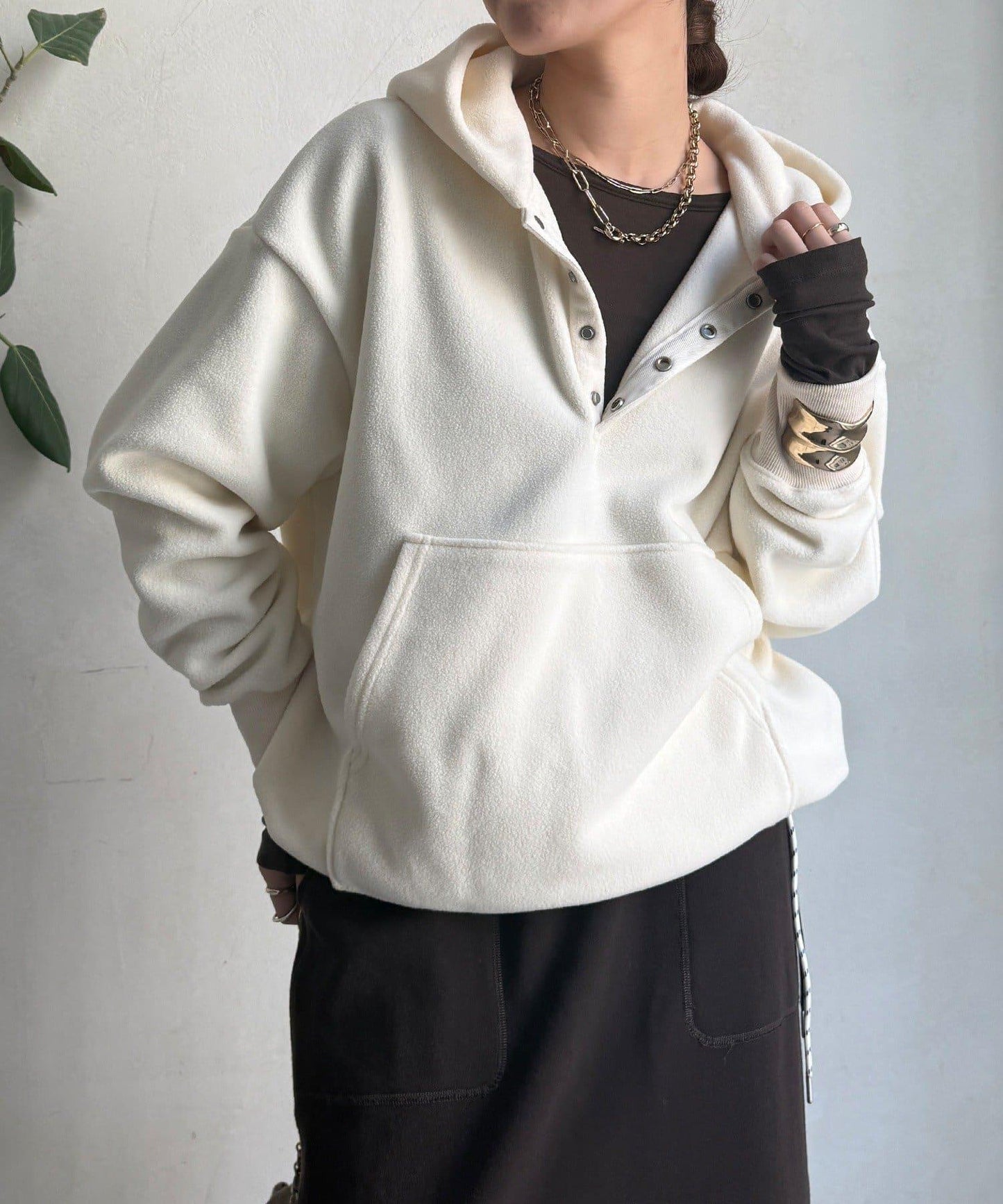 抓絨按扣套頭衫