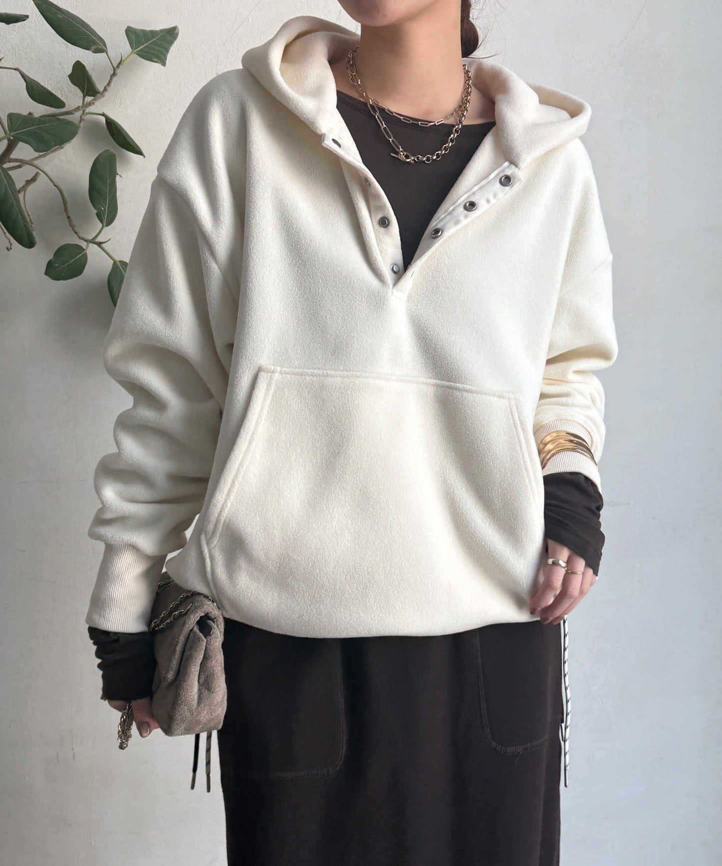 抓絨按扣套頭衫