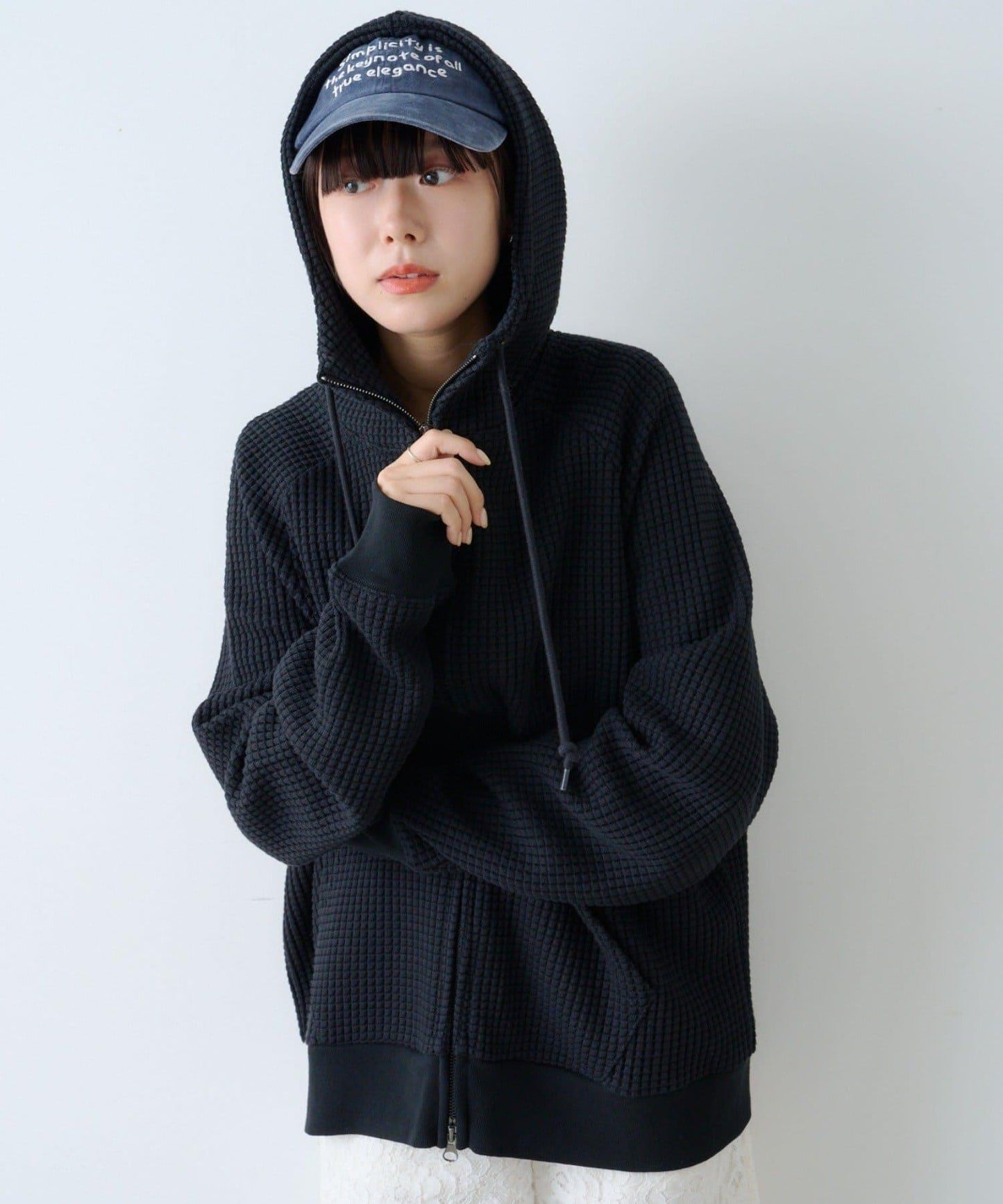 【Kastane】【WHIMSIC】華夫格拉鍊連帽衛衣