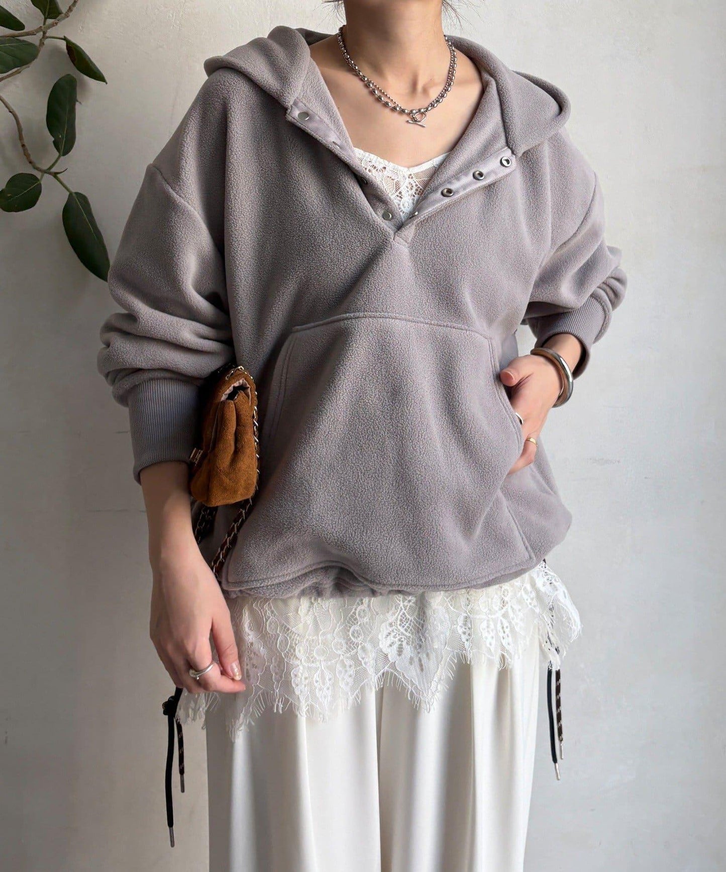 抓絨按扣套頭衫