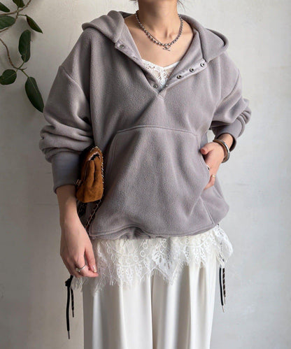 抓絨按扣套頭衫