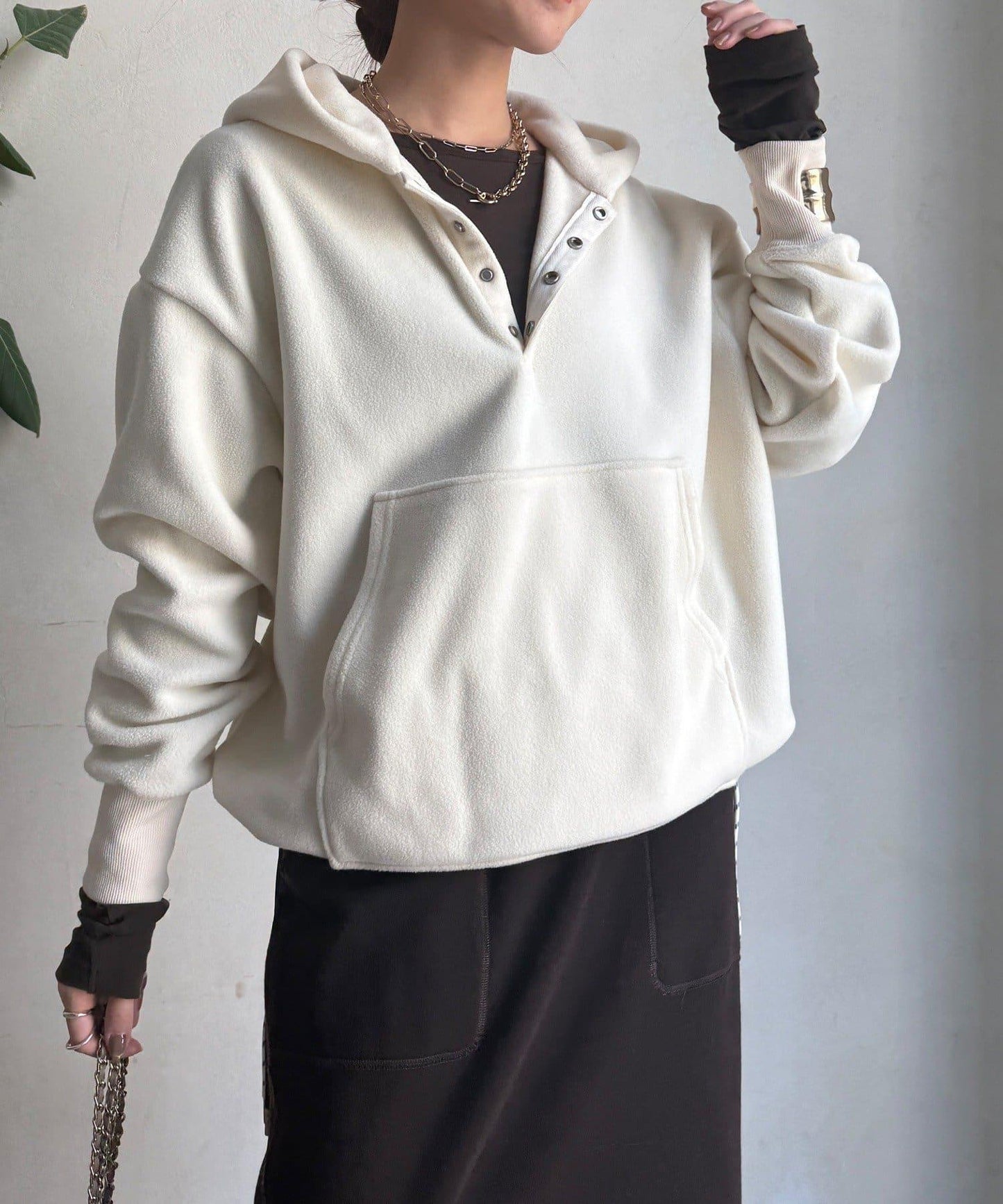 抓絨按扣套頭衫