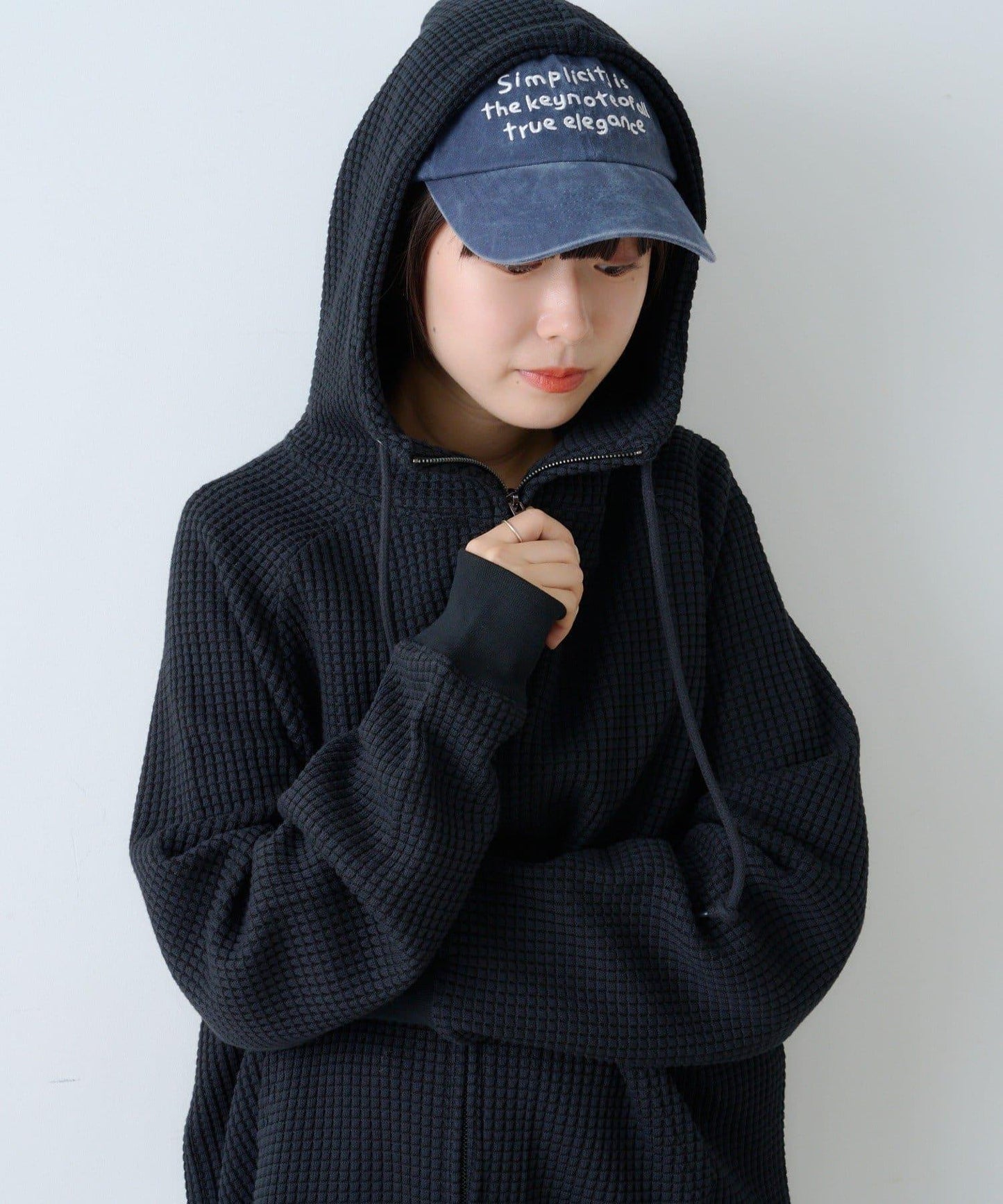 【Kastane】【WHIMSIC】華夫格拉鍊連帽衛衣