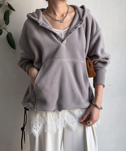 抓絨按扣套頭衫