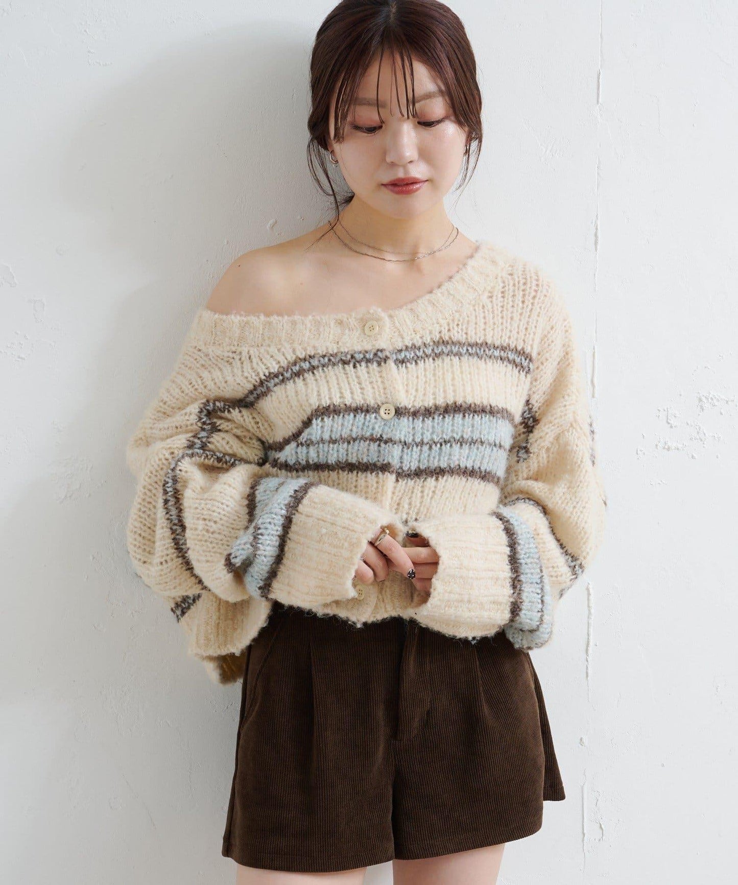 【Kastane】條紋仿馬海毛針織衫