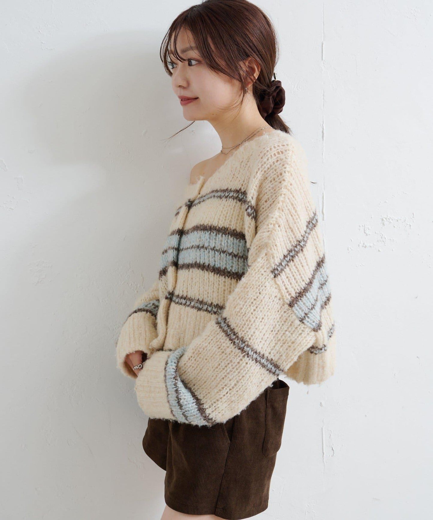 【Kastane】條紋仿馬海毛針織衫