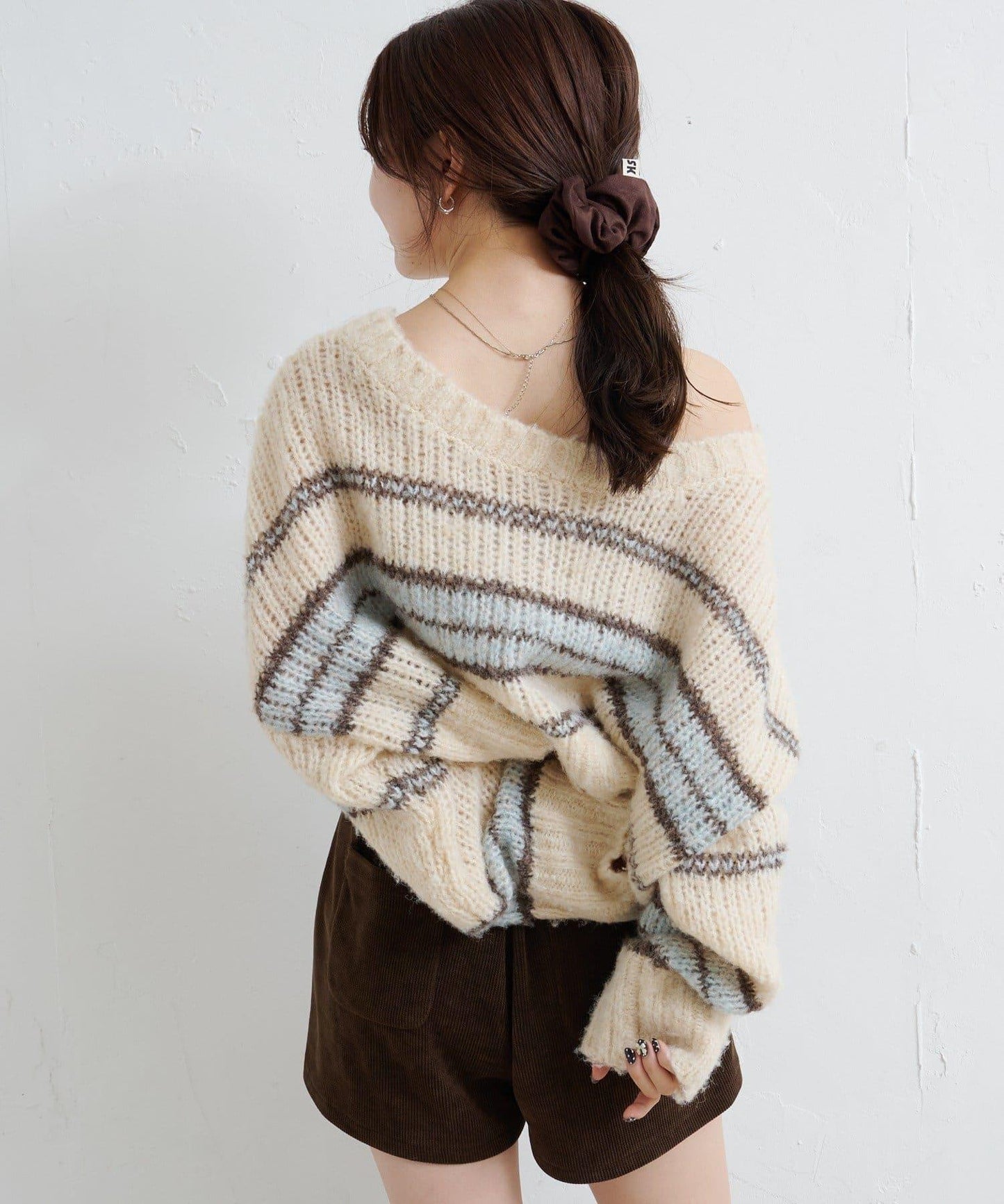 【Kastane】條紋仿馬海毛針織衫