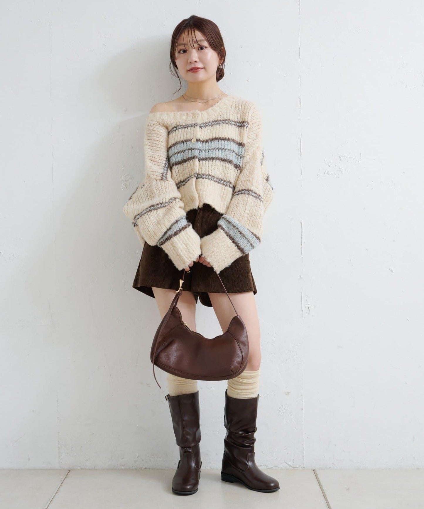 【Kastane】條紋仿馬海毛針織衫
