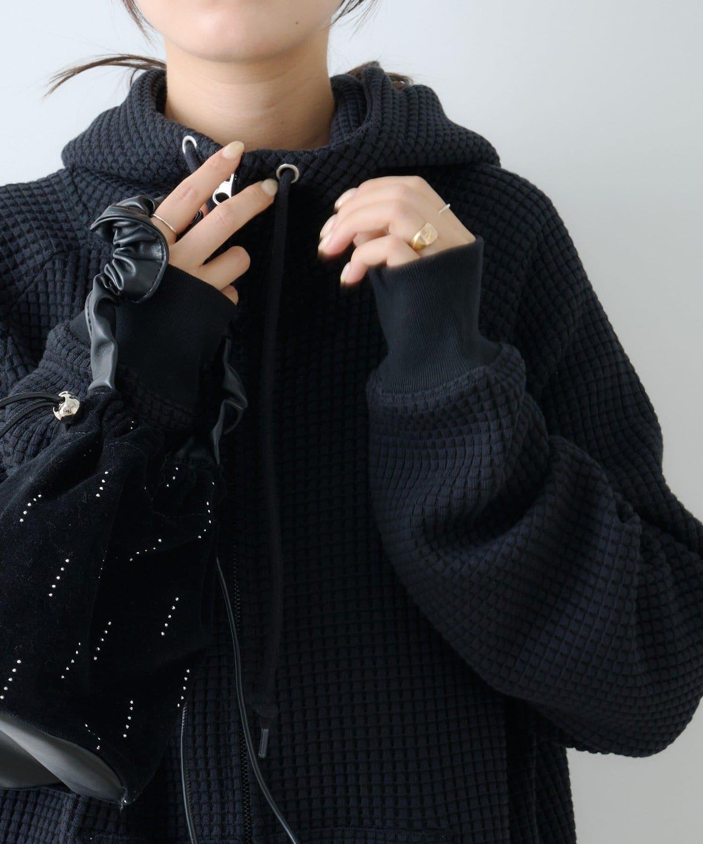 【Kastane】【WHIMSIC】華夫格拉鍊連帽衛衣