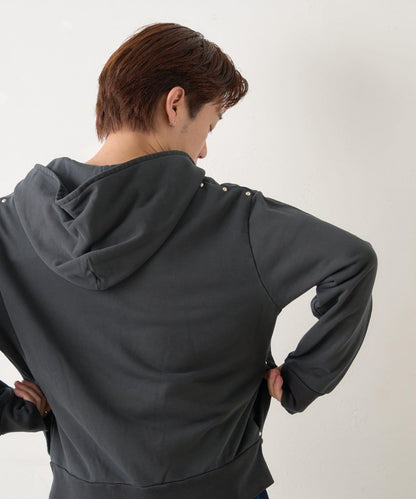 【WHIMSIC/2尺碼可選】水洗染色鉚釘衛衣拉鍊連帽衫