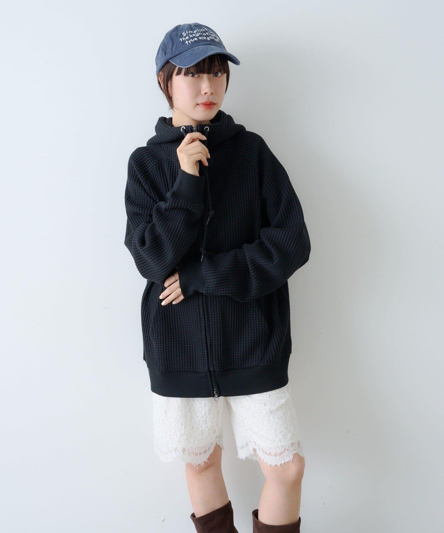 【Kastane】【WHIMSIC】華夫格拉鍊連帽衛衣