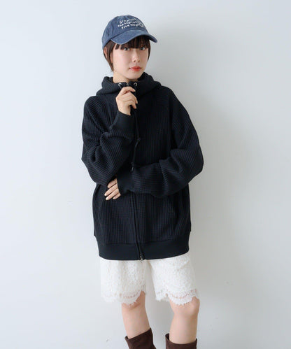 【Kastane】【WHIMSIC】華夫格拉鍊連帽衛衣