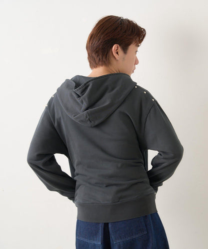 【WHIMSIC/2尺碼可選】水洗染色鉚釘衛衣拉鍊連帽衫