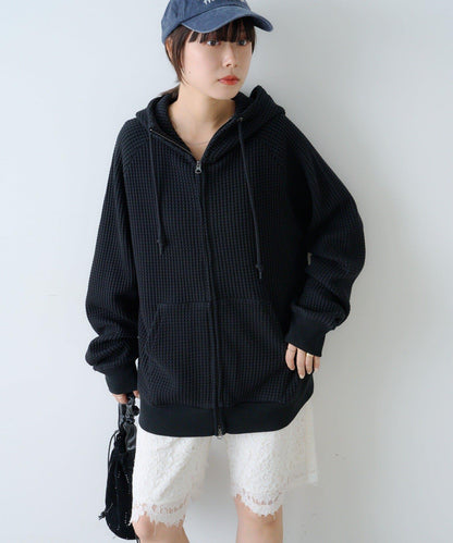 【Kastane】【WHIMSIC】華夫格拉鍊連帽衛衣