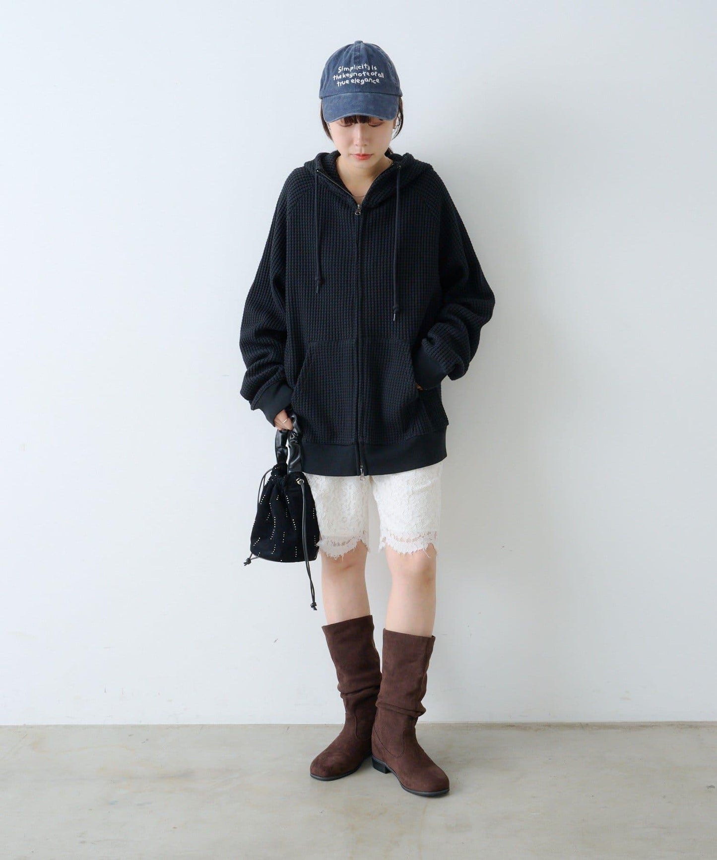 【Kastane】【WHIMSIC】華夫格拉鍊連帽衛衣