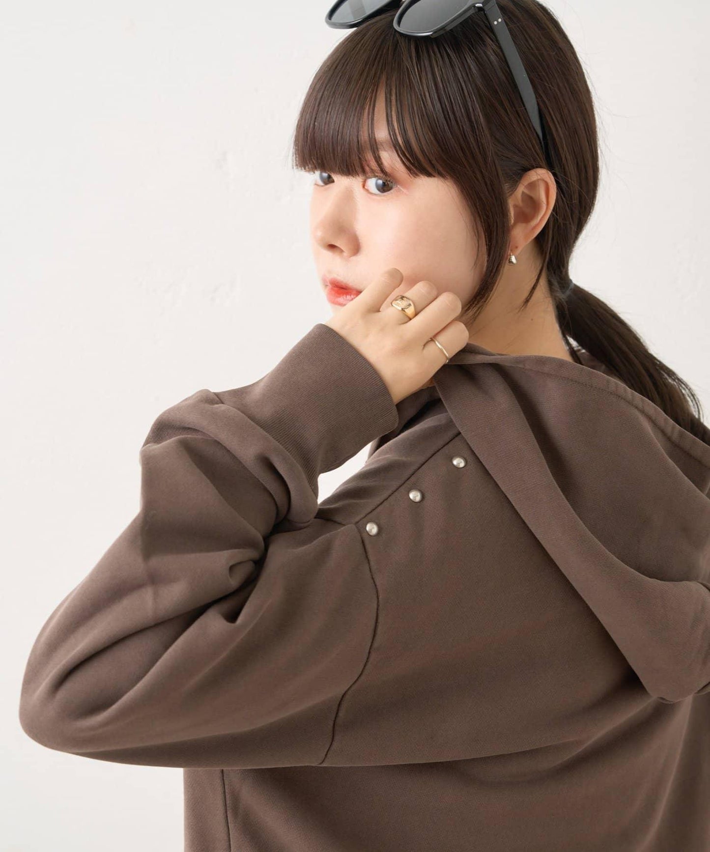 【WHIMSIC/2尺碼可選】水洗染色鉚釘衛衣拉鍊連帽衫