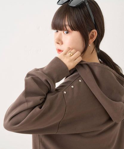 【WHIMSIC/2尺碼可選】水洗染色鉚釘衛衣拉鍊連帽衫