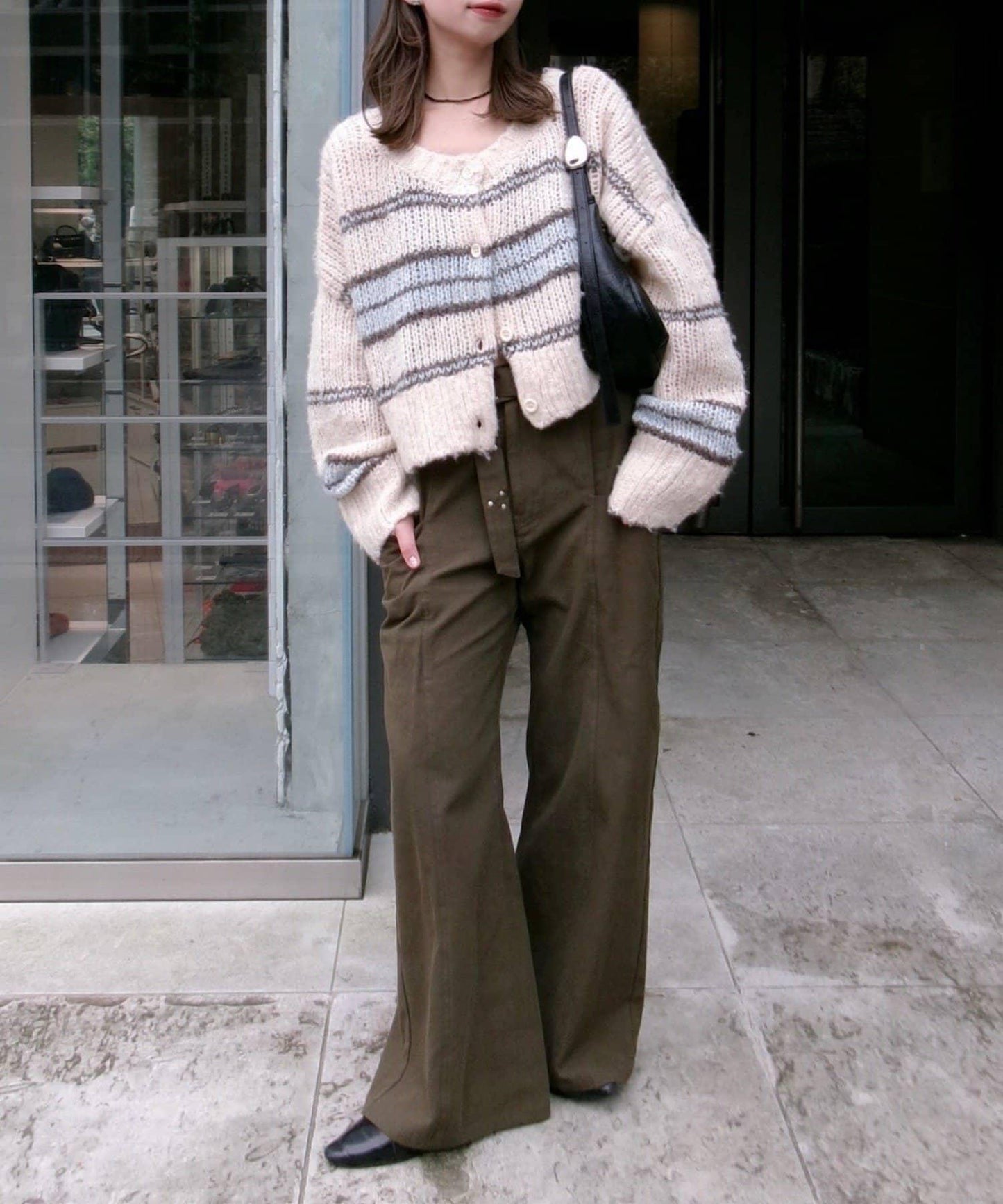 【Kastane】條紋仿馬海毛針織衫