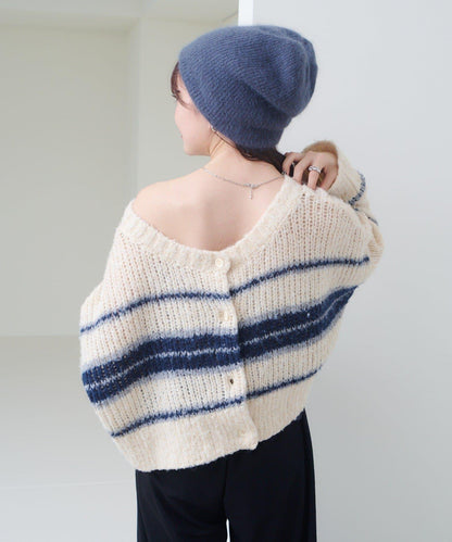 【Kastane】條紋仿馬海毛針織衫