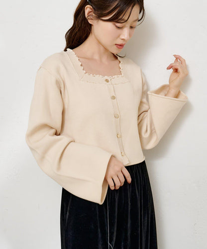【4色可選】方領荷葉邊針織開衫