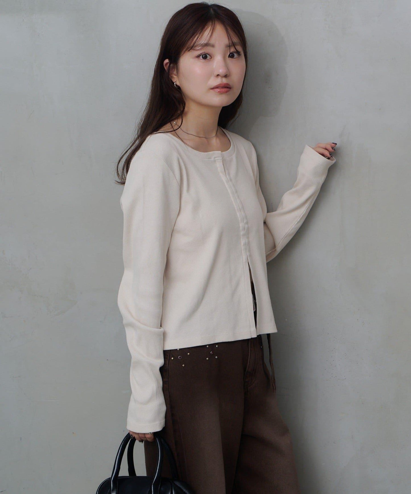 【Kastane】鉤扣羅紋長袖T恤