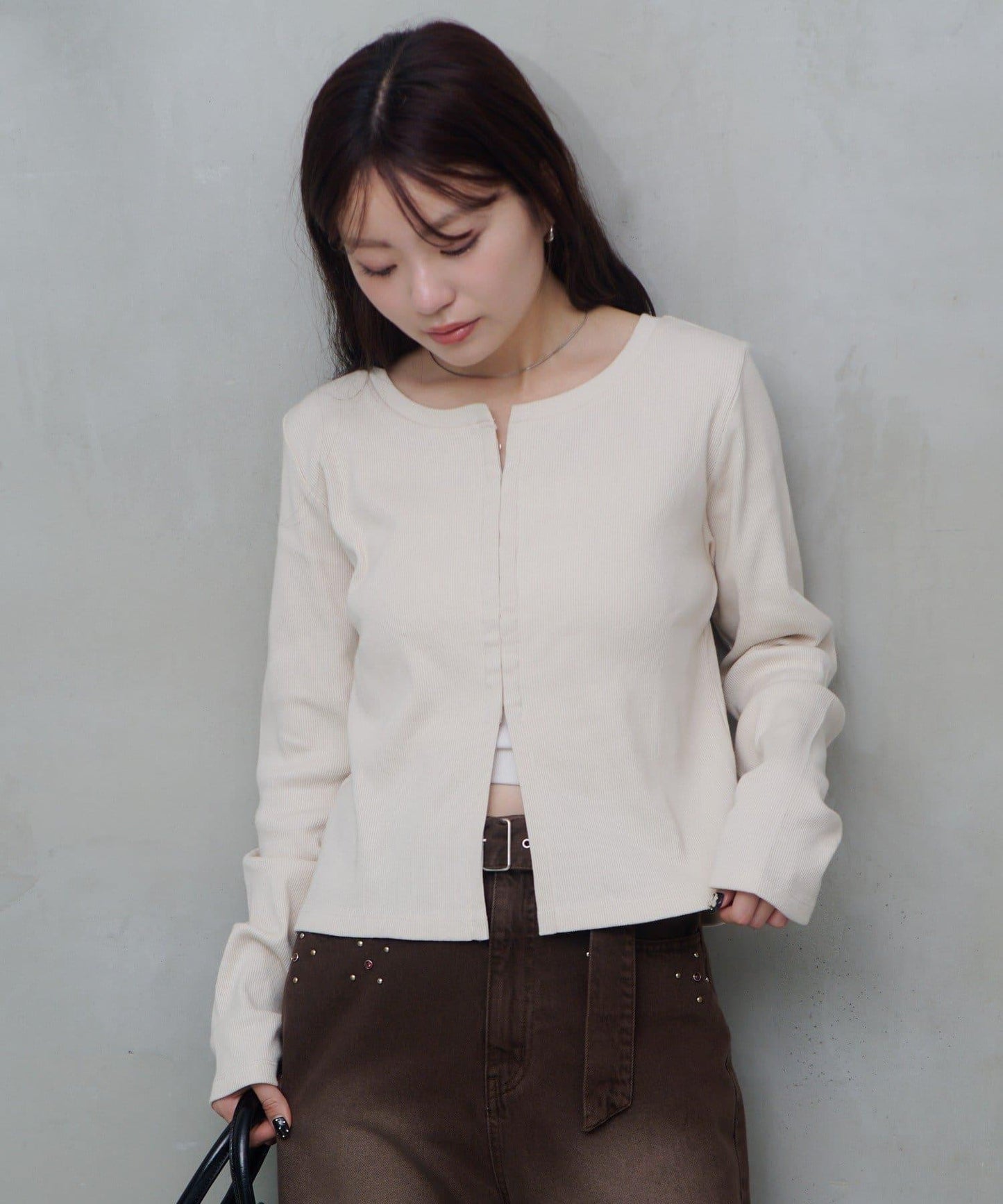 【Kastane】鉤扣羅紋長袖T恤