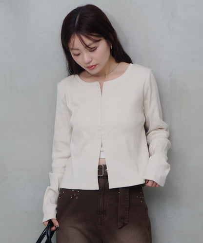 【Kastane】鉤扣羅紋長袖T恤