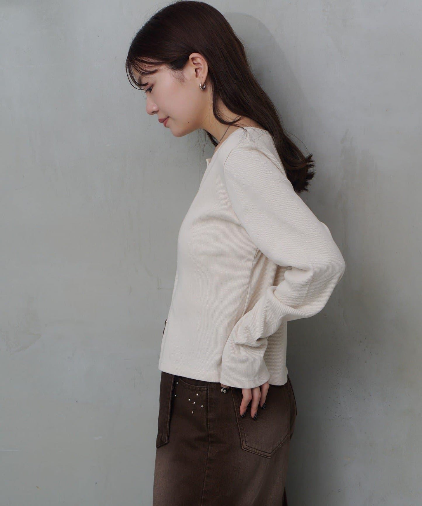 【Kastane】鉤扣羅紋長袖T恤