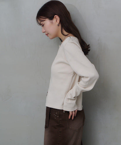 【Kastane】鉤扣羅紋長袖T恤