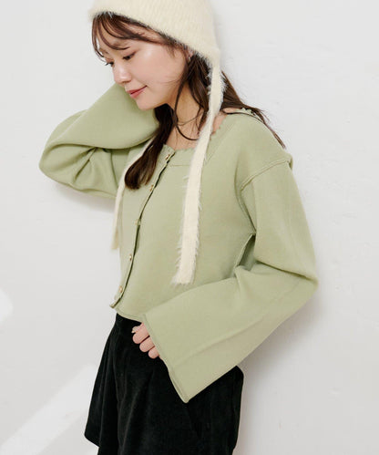 【4色可選】方領荷葉邊針織開衫