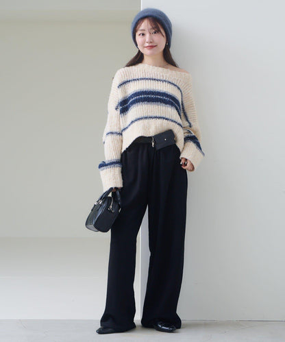 【Kastane】條紋仿馬海毛針織衫