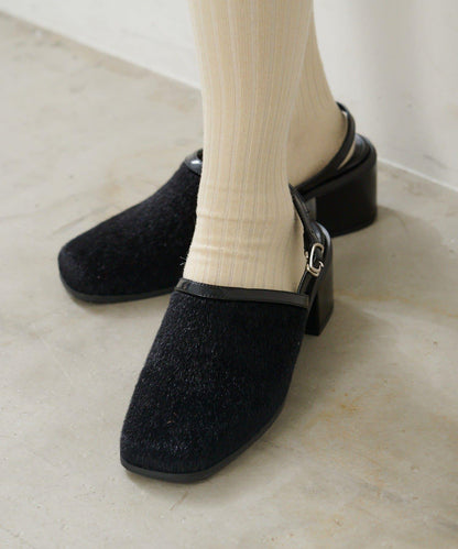 小牛毛拼接高跟鞋