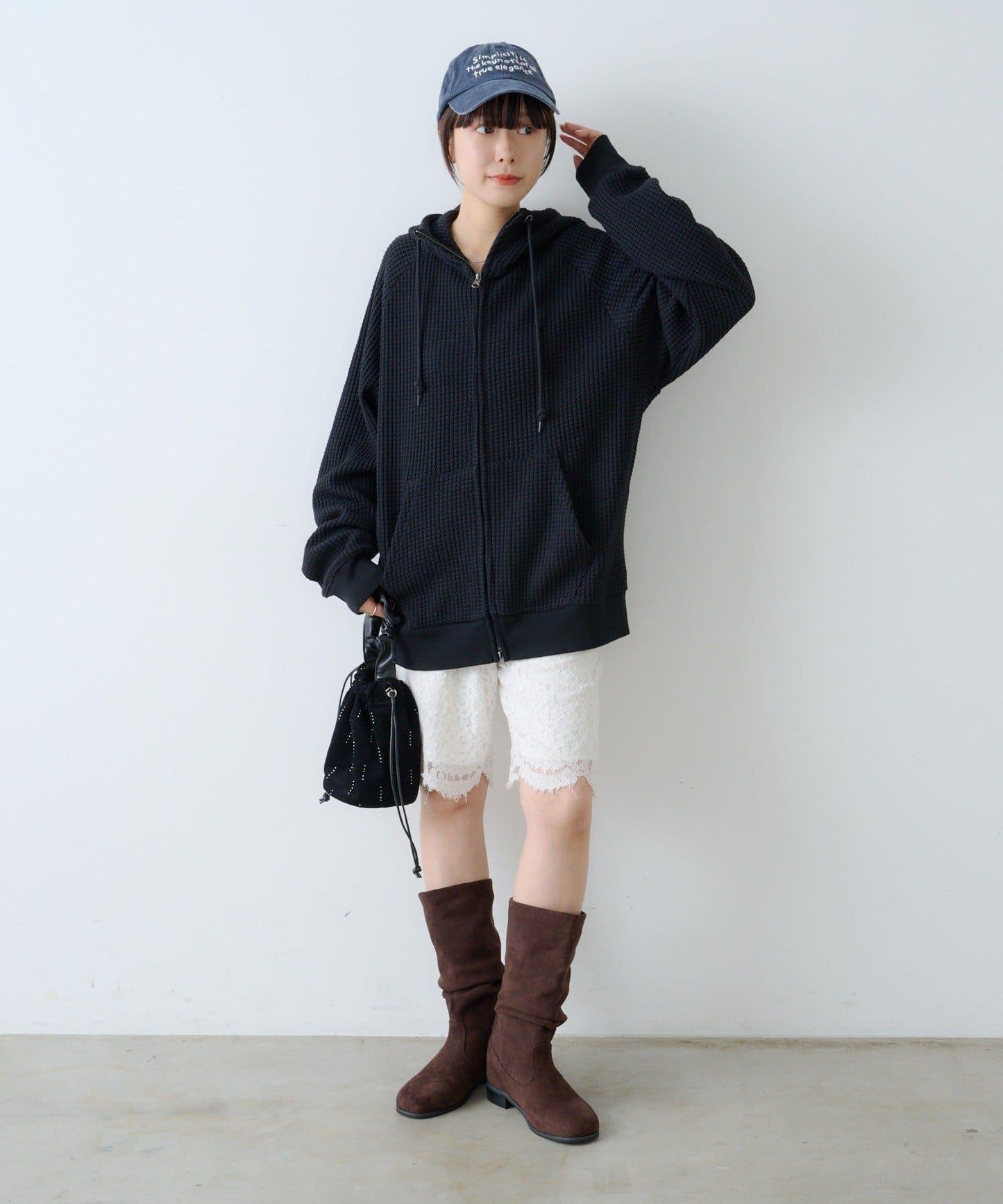 【Kastane】【WHIMSIC】華夫格拉鍊連帽衛衣