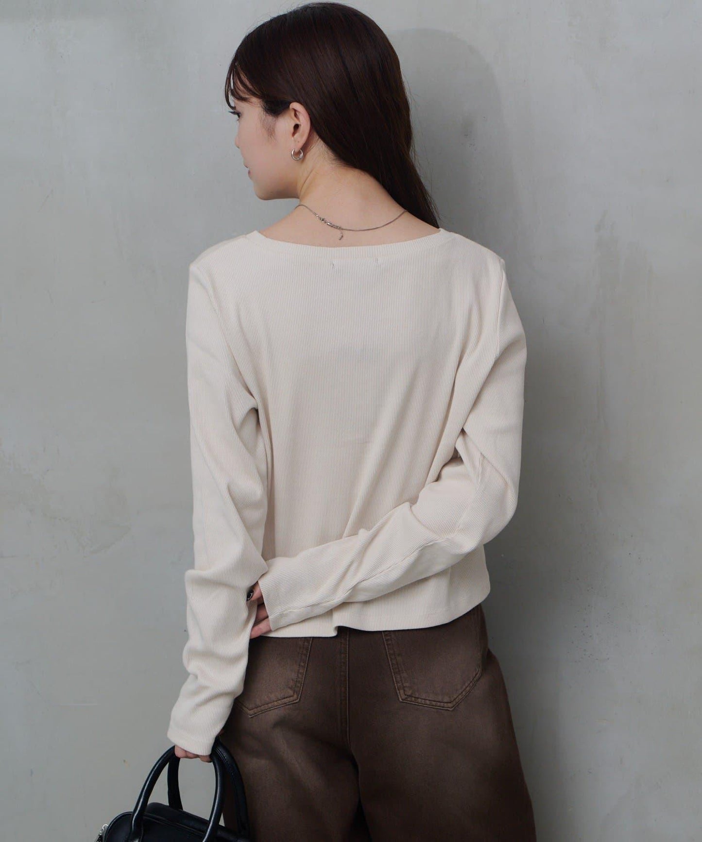 【Kastane】鉤扣羅紋長袖T恤