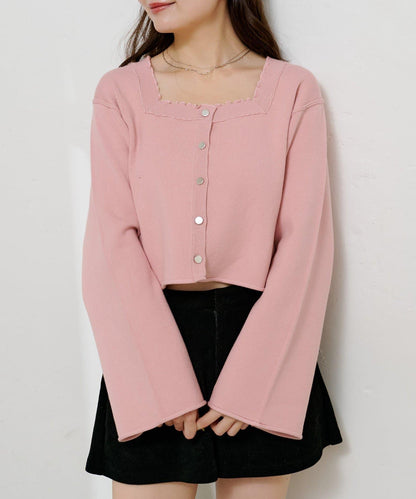 【4色可選】方領荷葉邊針織開衫