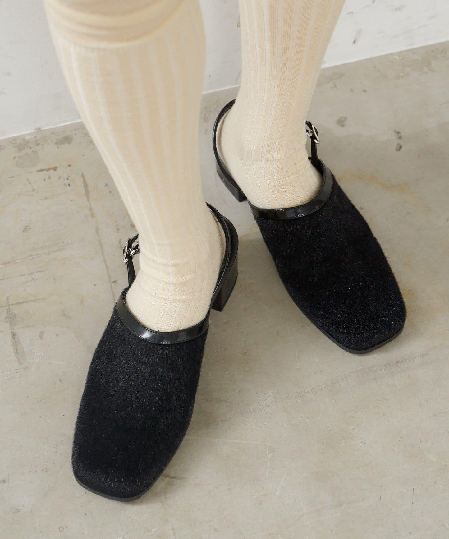 小牛毛拼接高跟鞋