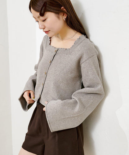 【4色可選】方領荷葉邊針織開衫