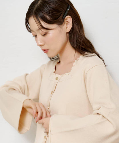 【4色可選】方領荷葉邊針織開衫