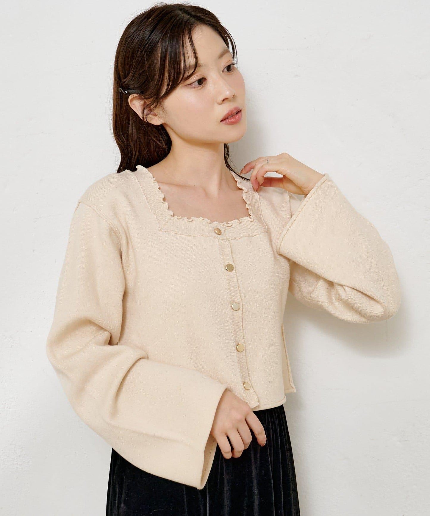 【4色可選】方領荷葉邊針織開衫