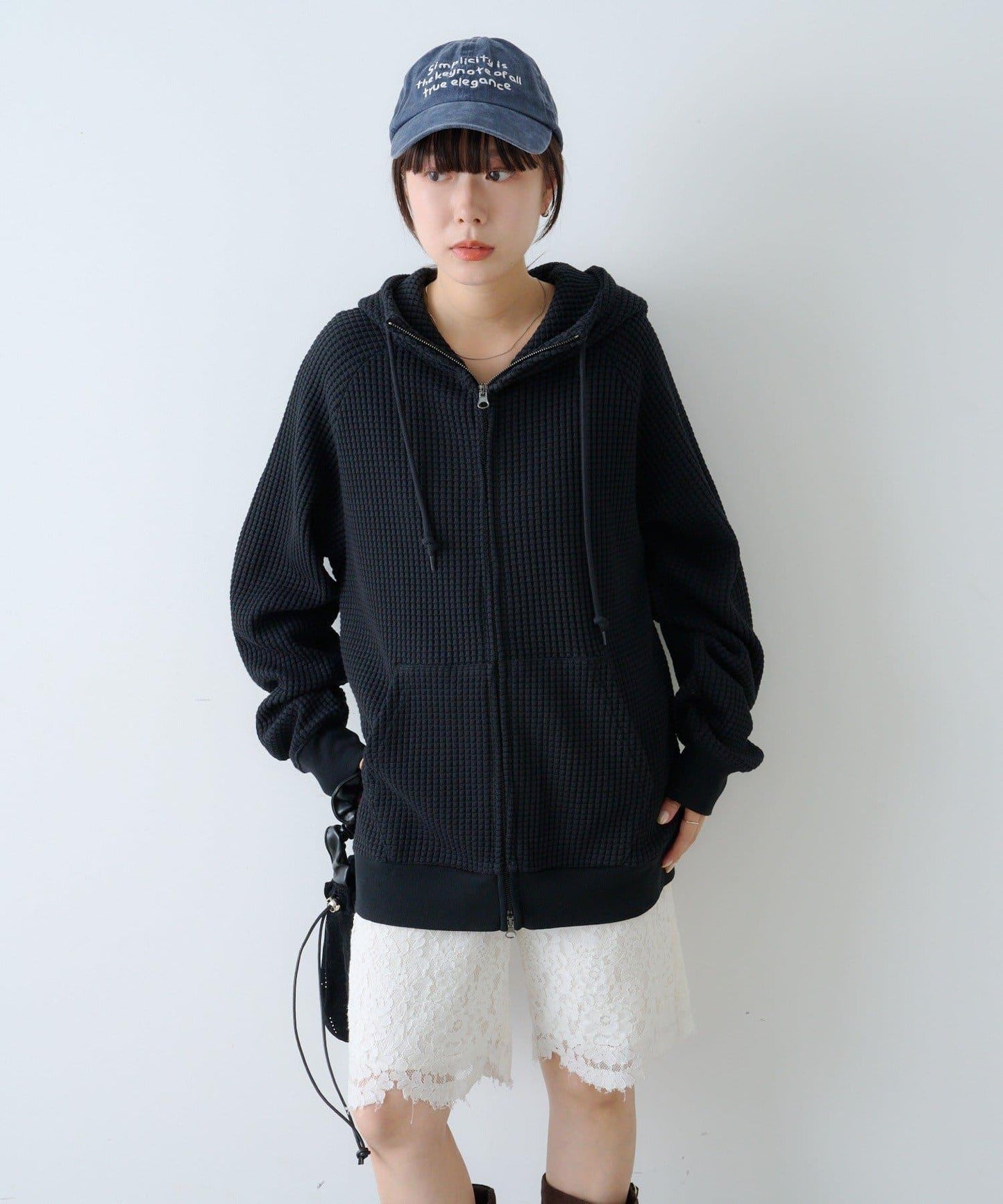 【Kastane】【WHIMSIC】華夫格拉鍊連帽衛衣