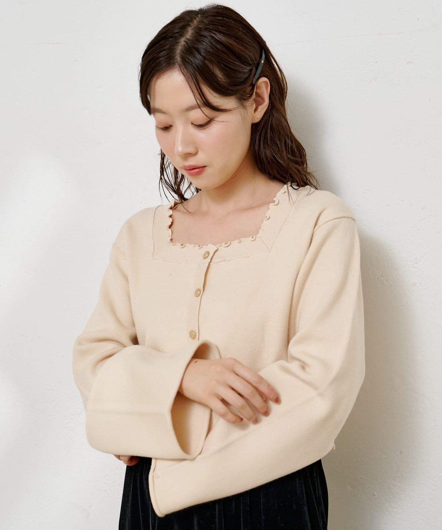 【4色可選】方領荷葉邊針織開衫