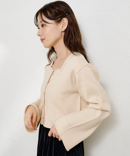 【4色可選】方領荷葉邊針織開衫