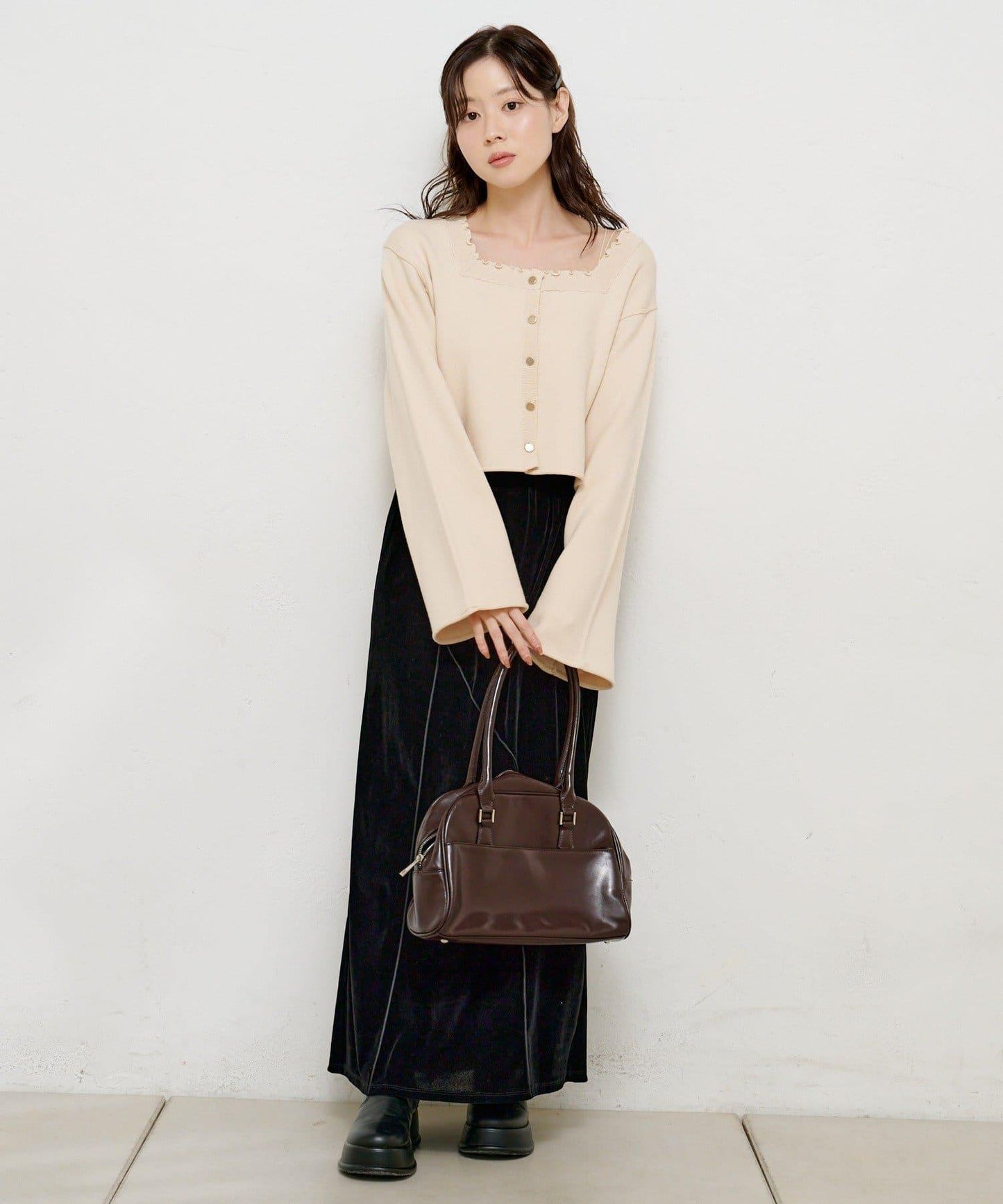 【4色可選】方領荷葉邊針織開衫