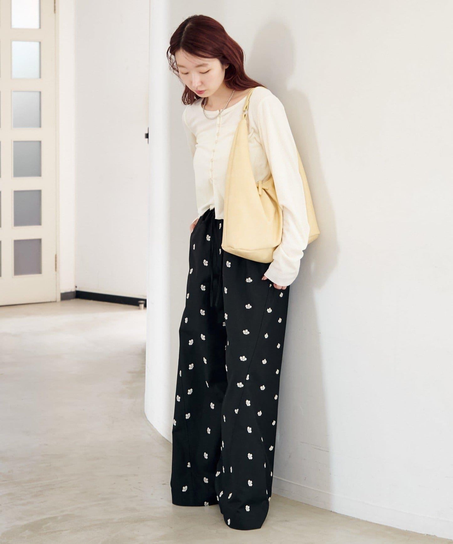 花卉刺繡寬腿褲