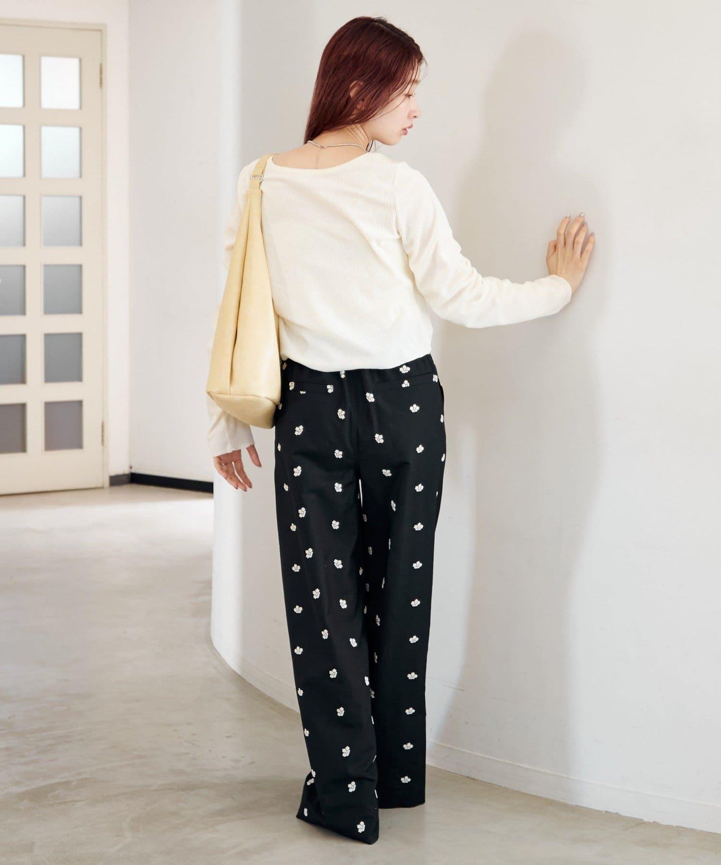 花卉刺繡寬腿褲