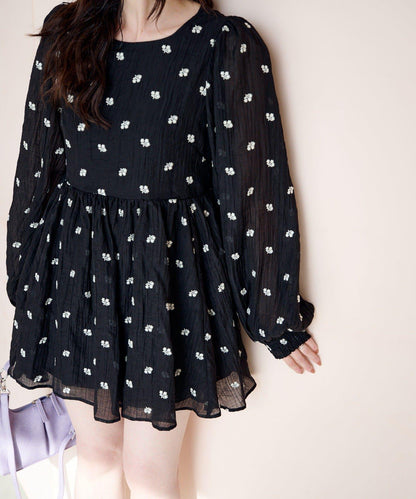花卉刺繡迷你連衣裙