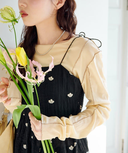 花卉刺繡吊帶長款上衣