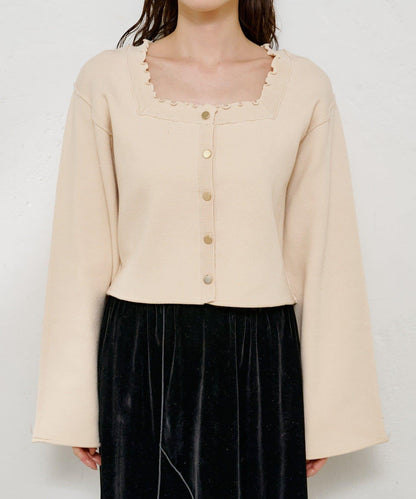 【4色可選】方領荷葉邊針織開衫