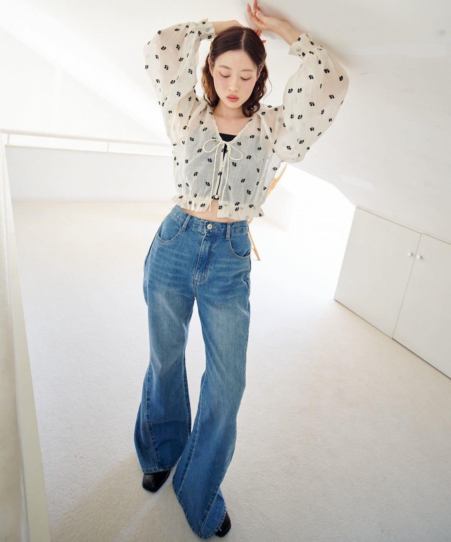 【2尺碼可選/適合身材較矮人群】喇叭拼接牛仔褲