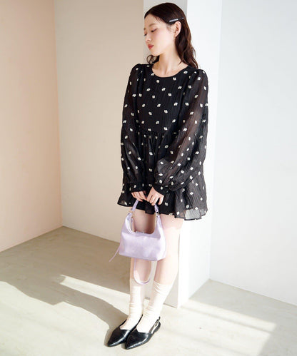 花卉刺繡迷你連衣裙